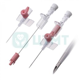 Катетер внутривенный с перфорированными крыльями и инъекционным портом с самозащелкивающейся крышкой, с ранней индикацией, 24G, длина катетера 19 мм