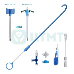 Набор для надлобковой цистостомии PlastiCyst в комплектации: Катетер с J-образным наконечником 14Ch/Fr длина 30 см; Троакар-канюля расщепляющаяся; Кон