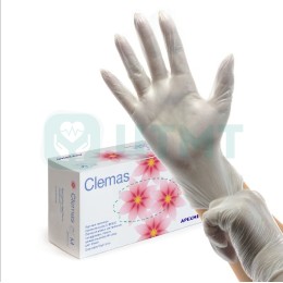 Перчатки смотровые Clemas виниловые, нестер., неопудр., глад., универс., цвет: белый, размер L