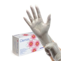 Перчатки смотровые Clemas виниловые, нестер., неопудр., глад., универс., цвет: белый, S