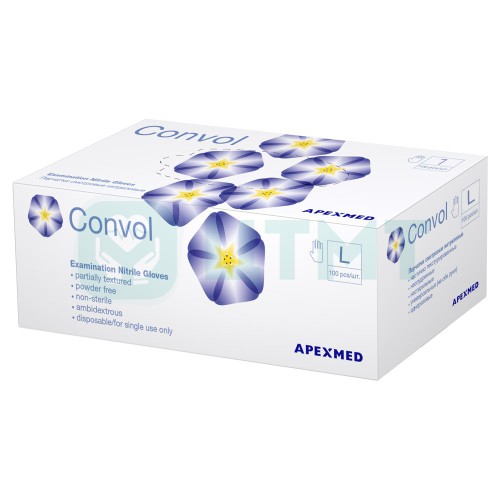Перчатки смотровые Convol нитрил., нестер., неопудр., част. текстур., универс., размер L