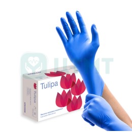 Перчатки смотровые Tulipa нитрил., нестер., неопудр., текстур., универс., цвет: синий, размер L