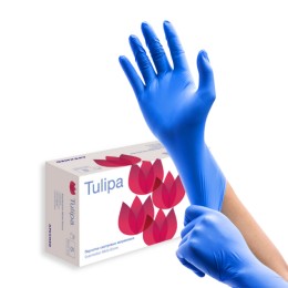 Перчатки смотровые Tulipa нитрил., нестер., неопудр., текстур., универс., цвет: синий, M