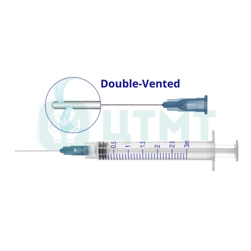 Шприц стоматологический для ирригации, эндодонтический, с иглой Double-Vented 27G (0,4х35 мм), объем: 3 мл