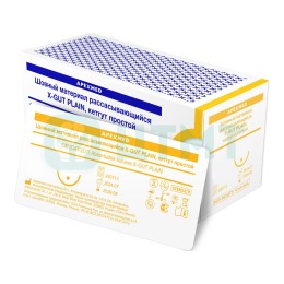 Шовный материал рассас. X-GUT PLAIN, нить кетгут, игла Round Bodied 20 мм 1/2, 3/0 (3), 75 см