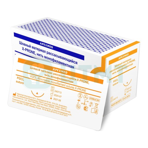 Шовный материал рассасывающийся X-PRONE, нить монофиламентная с режущей иглой (Curved Cutting) 16 мм, 3/8, 5/0 (1), 75 см