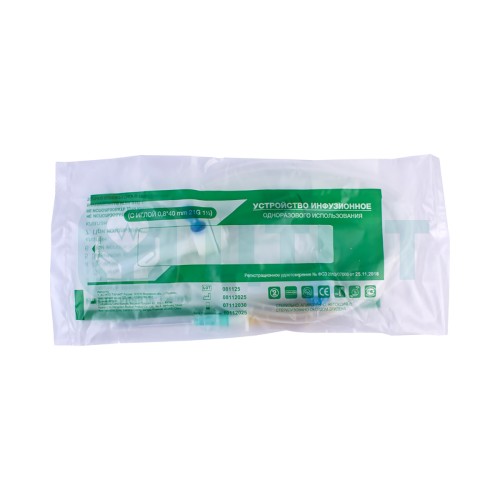 Система инфузионная с шипом, Луер Слип, 0,8х40 - 21G