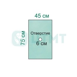 Простыня операц. с отверстием, 2-слойная Raucodrape OR Fenestrated Drape, D = 6 см, 45 х 75 см