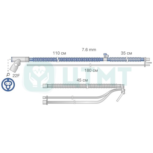 Контур дыхательный с обогревом линии вдоха, неонатальный, гофрированный, 10 мм Hi-iNFLOW, в составе: трубка вдоха с линией обогрева с доп. сегментом