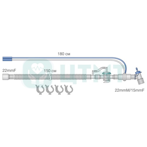 Контур дыхательный для аппарата Drager Oxylog 3000 гофрированный взрослый, в составе: трубка дыхательная, коннектор угловой с пор