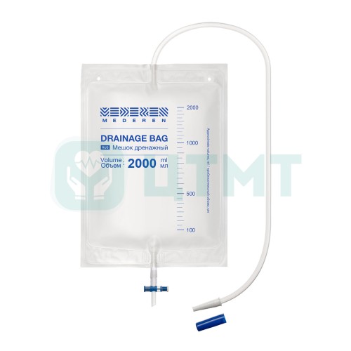 Мешок дренажный c Т-образным краном , объем 2000 мл, длина соединительной трубки 1000 мм, диаметр соединительной трубки 8,0 мм