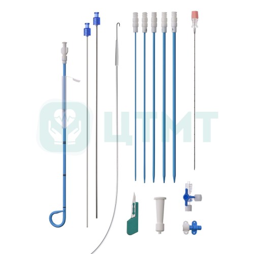 Набор для нефростомии: Катетер J-типа 10 Fr, Струна Лундерквист; Дилататоры, Игла пункционная