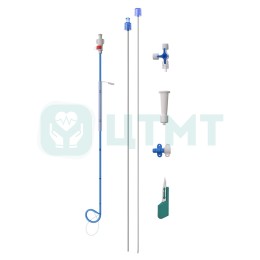 Набор для одношаговой нефростомии: Катетер J-типа с замком 8 Fr, Троакар; Коннектор для мочеприемника; Трехходовой краник; Муфта