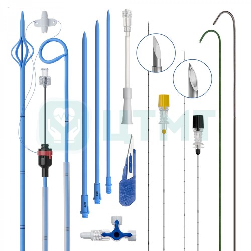 Набор для перкутанной нефростомии: Катетер нефростомический "Pigtail" 8Fr, с гидрофильным покрытием, со струнным замком; Иглы; Дилататор; Струна