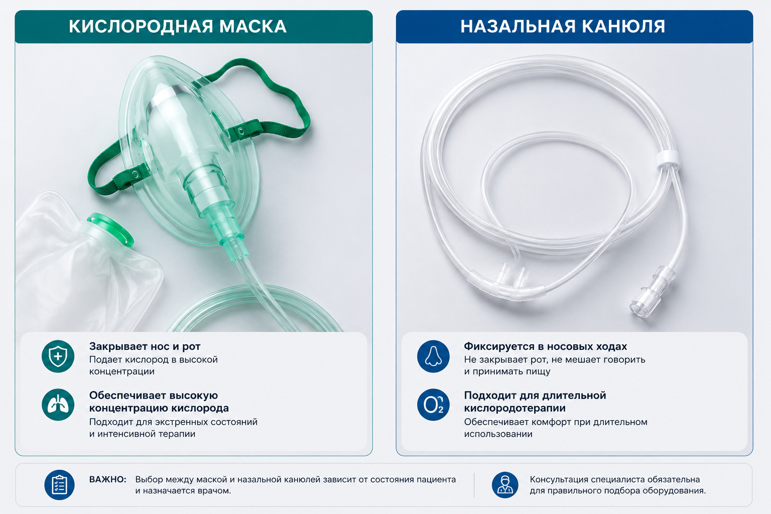 Кислородная маска и назальная канюля